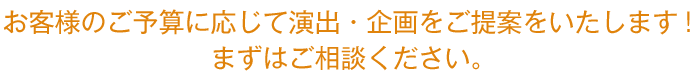 お客様のご予算に応じて演出・企画をご提案をいたします!まずはご相談ください。